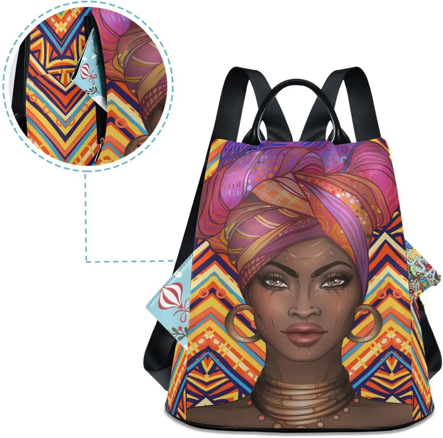 senya Fashion Backpack Purse for Women, African American Woman Ethnic Backpack Shoulder Bag for Women