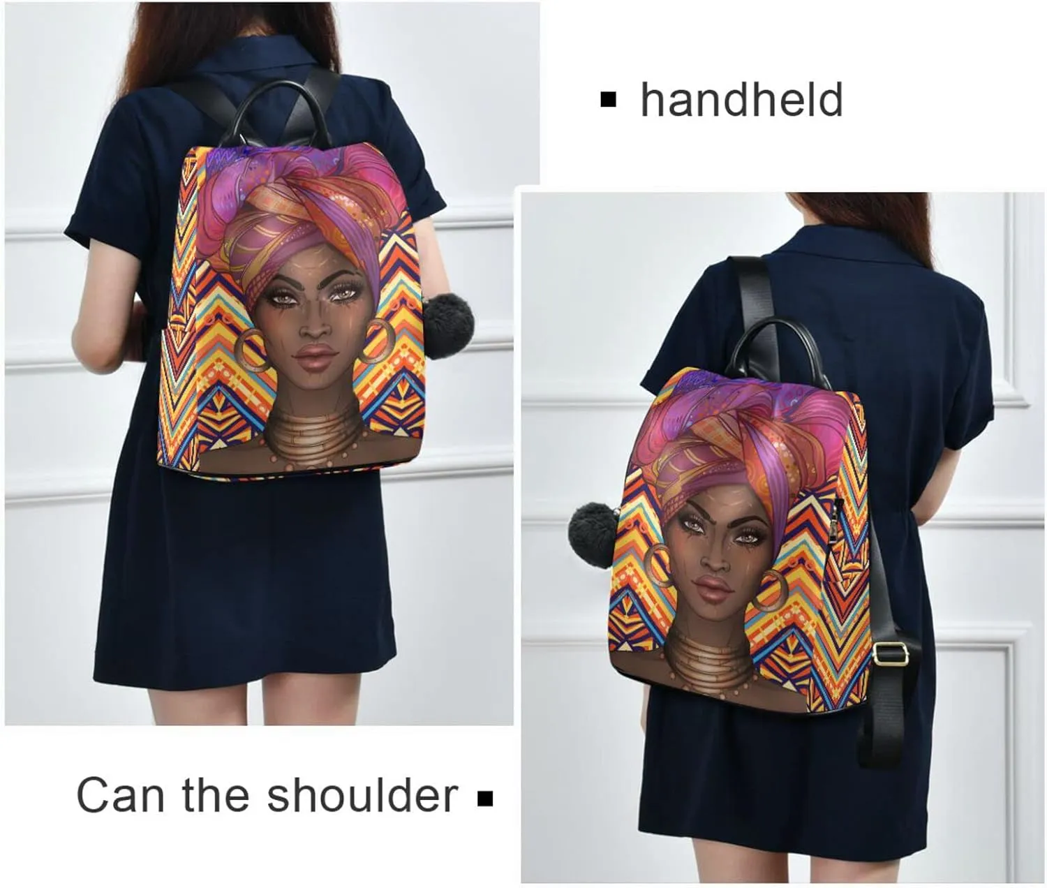 senya Fashion Backpack Purse for Women, African American Woman Ethnic Backpack Shoulder Bag for Women