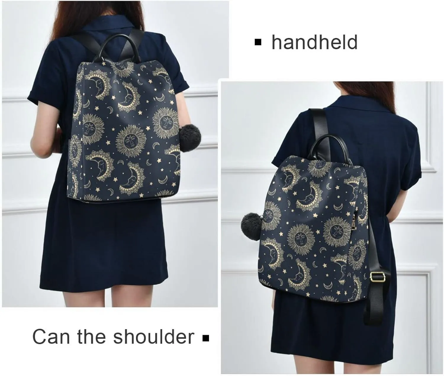 senya Fashion Backpack Purse for Women, Bohemian Sun Moon Stars Backpack Shoulder Bag for Women