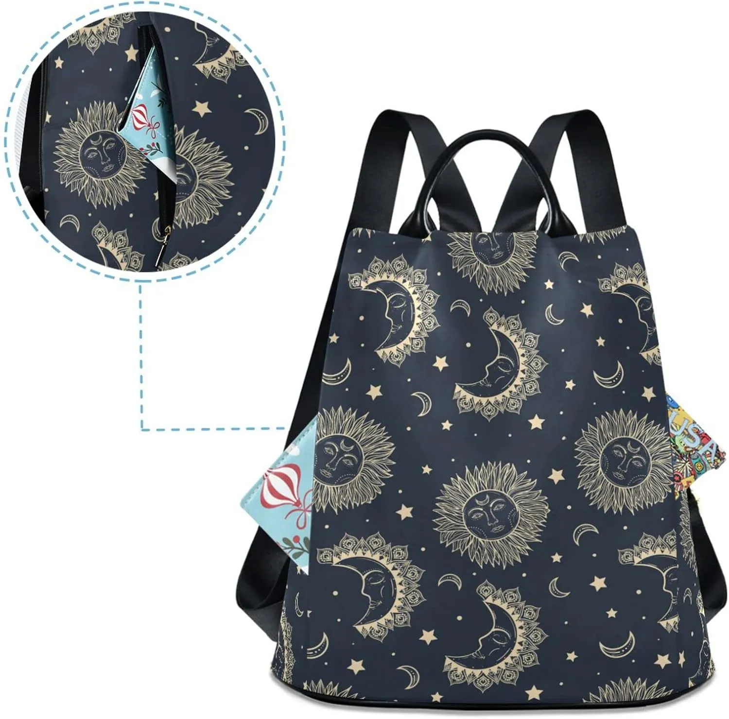 senya Fashion Backpack Purse for Women, Bohemian Sun Moon Stars Backpack Shoulder Bag for Women