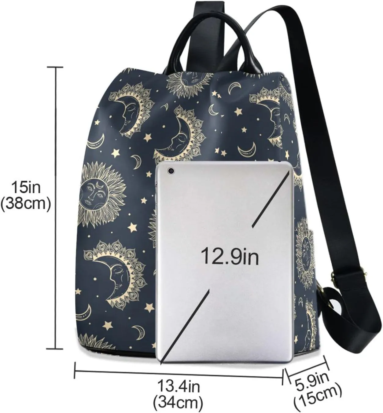senya Fashion Backpack Purse for Women, Bohemian Sun Moon Stars Backpack Shoulder Bag for Women