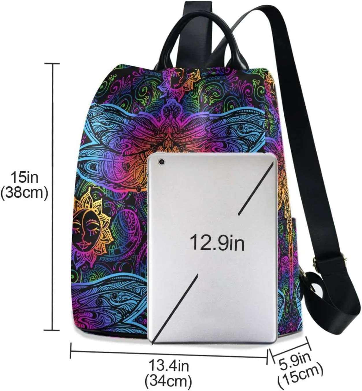 senya Fashion Backpack Purse for Women, Rainbow Colorful Dragonfly Ethnic Backpack Shoulder Bag for Women