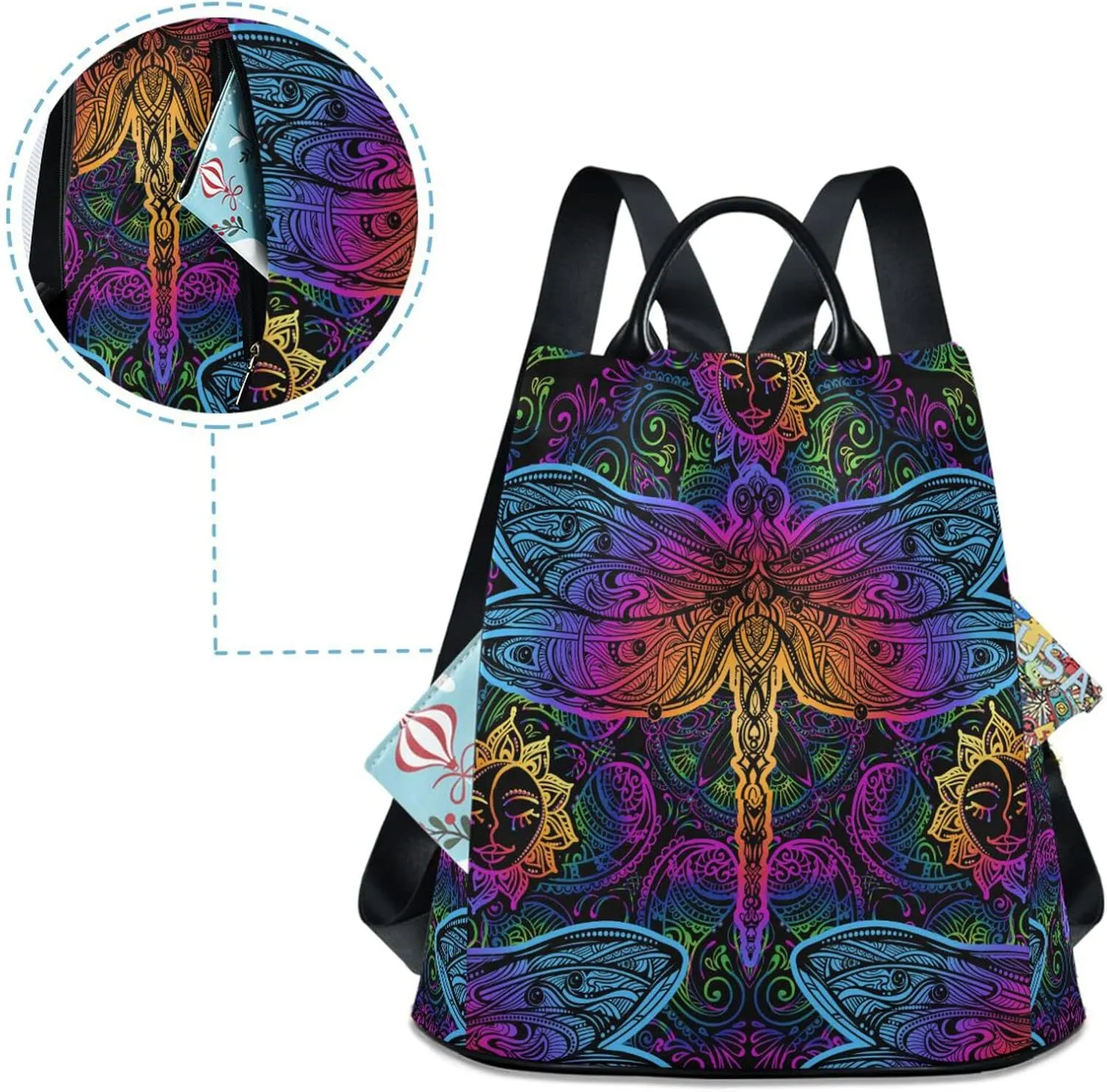 senya Fashion Backpack Purse for Women, Rainbow Colorful Dragonfly Ethnic Backpack Shoulder Bag for Women
