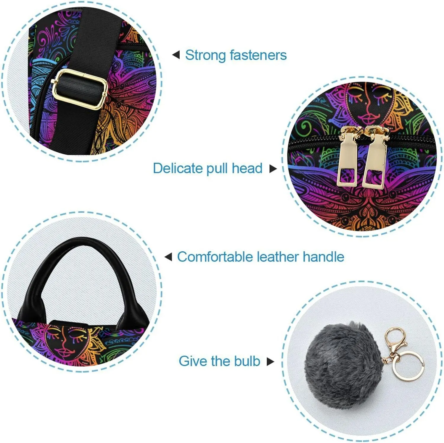 senya Fashion Backpack Purse for Women, Rainbow Colorful Dragonfly Ethnic Backpack Shoulder Bag for Women