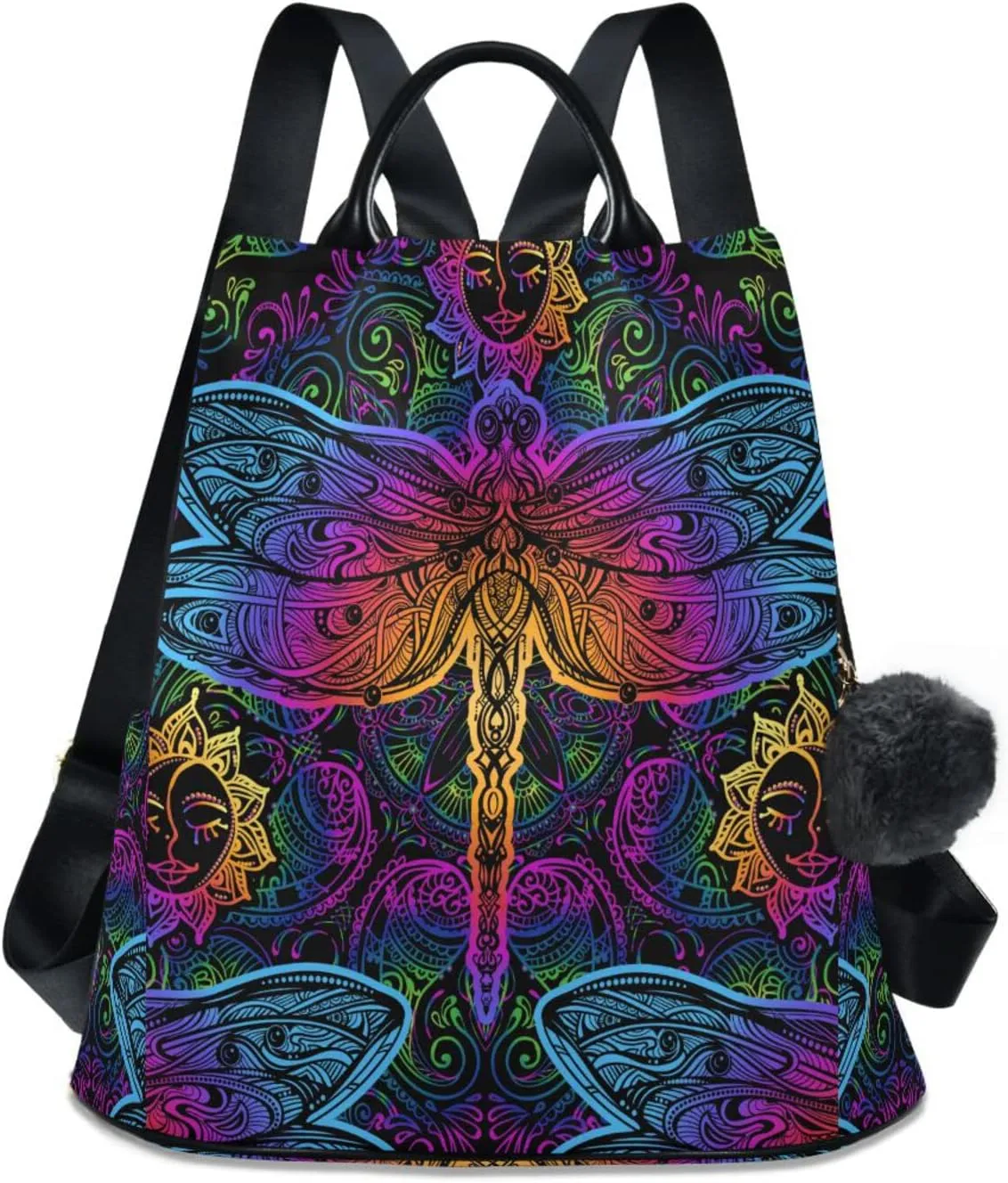 senya Fashion Backpack Purse for Women, Rainbow Colorful Dragonfly Ethnic Backpack Shoulder Bag for Women