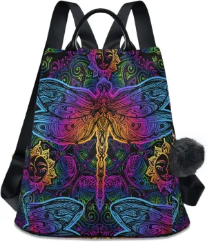 senya Fashion Backpack Purse for Women, Rainbow Colorful Dragonfly Ethnic Backpack Shoulder Bag for Women