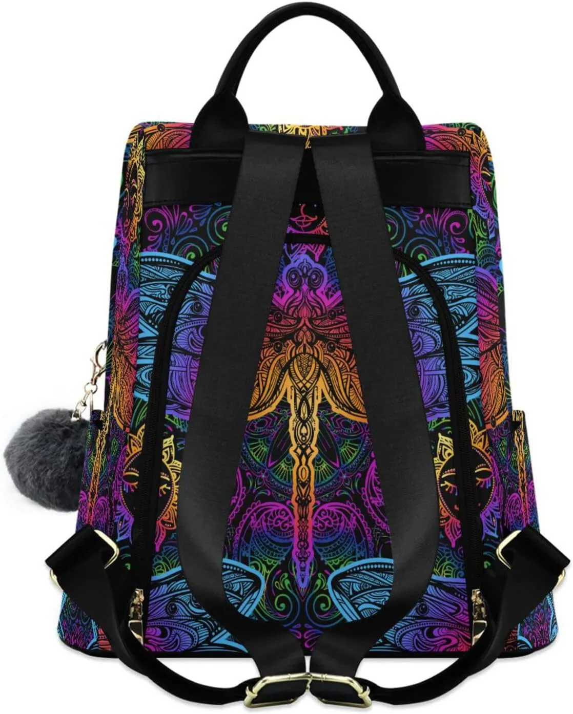 senya Fashion Backpack Purse for Women, Rainbow Colorful Dragonfly Ethnic Backpack Shoulder Bag for Women