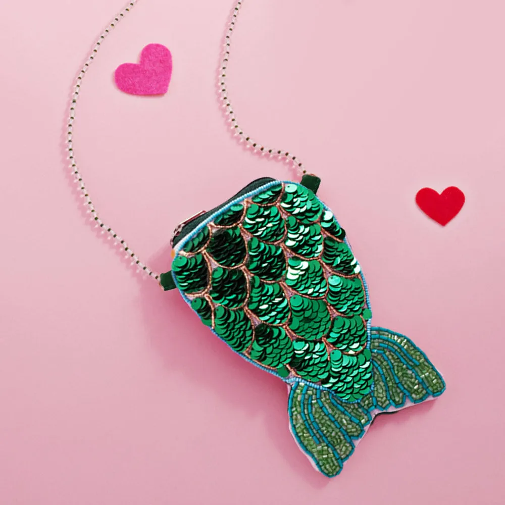 Sequin Beaded Mermaid Tail Mini Crossbody Bag