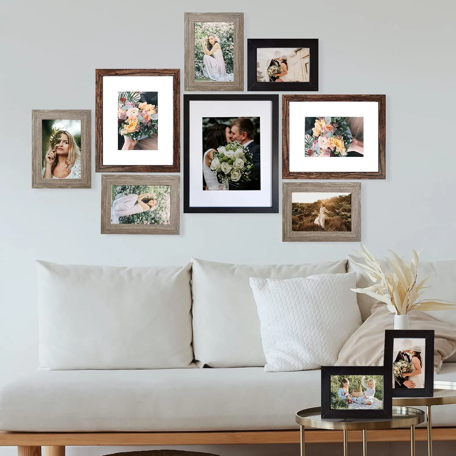 SESEAT Picture Frames Collage, Gallery Wall Frame Set with 11x14 8x10 5x7 4x6 Frames in 3 Different Finishes, Set of 10