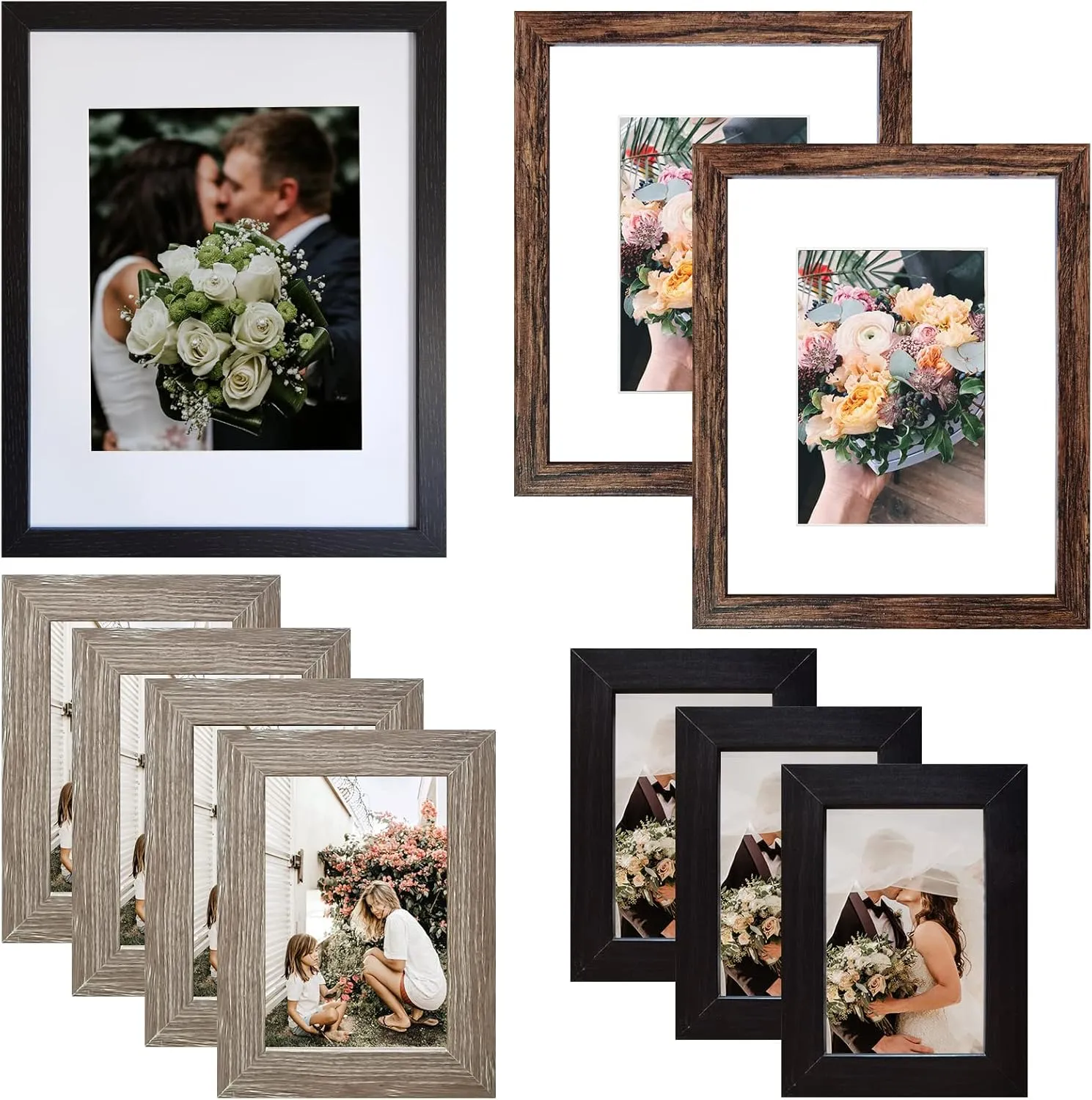 SESEAT Picture Frames Collage, Gallery Wall Frame Set with 11x14 8x10 5x7 4x6 Frames in 3 Different Finishes, Set of 10