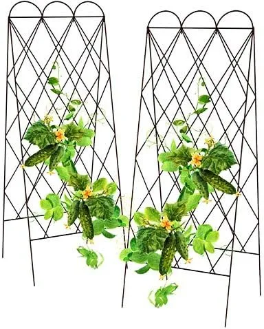 Set of 2 Panacea 90140 Rustic Heirloom Folding Trellises – 60" Tall A-Frame Plant Supports – Brown Metal Trellis with Diamond Lattice – Outdoor Garden Trellis for Climbing Plants and Vines