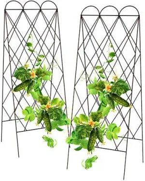 Set of 2 Panacea 90140 Rustic Heirloom Folding Trellises – 60" Tall A-Frame Plant Supports – Brown Metal Trellis with Diamond Lattice – Outdoor Garden Trellis for Climbing Plants and Vines