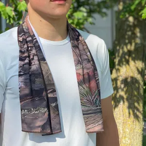 SHAKEitCOOL Extended Size Cooling Towel – Be Cool in Style - Heat Relief, Soft, Lightweight, Sun Protection, Easy Clean - Perfect for Biking, Hiking, Running, Yoga, Golf, Gardening - Tree Camo M