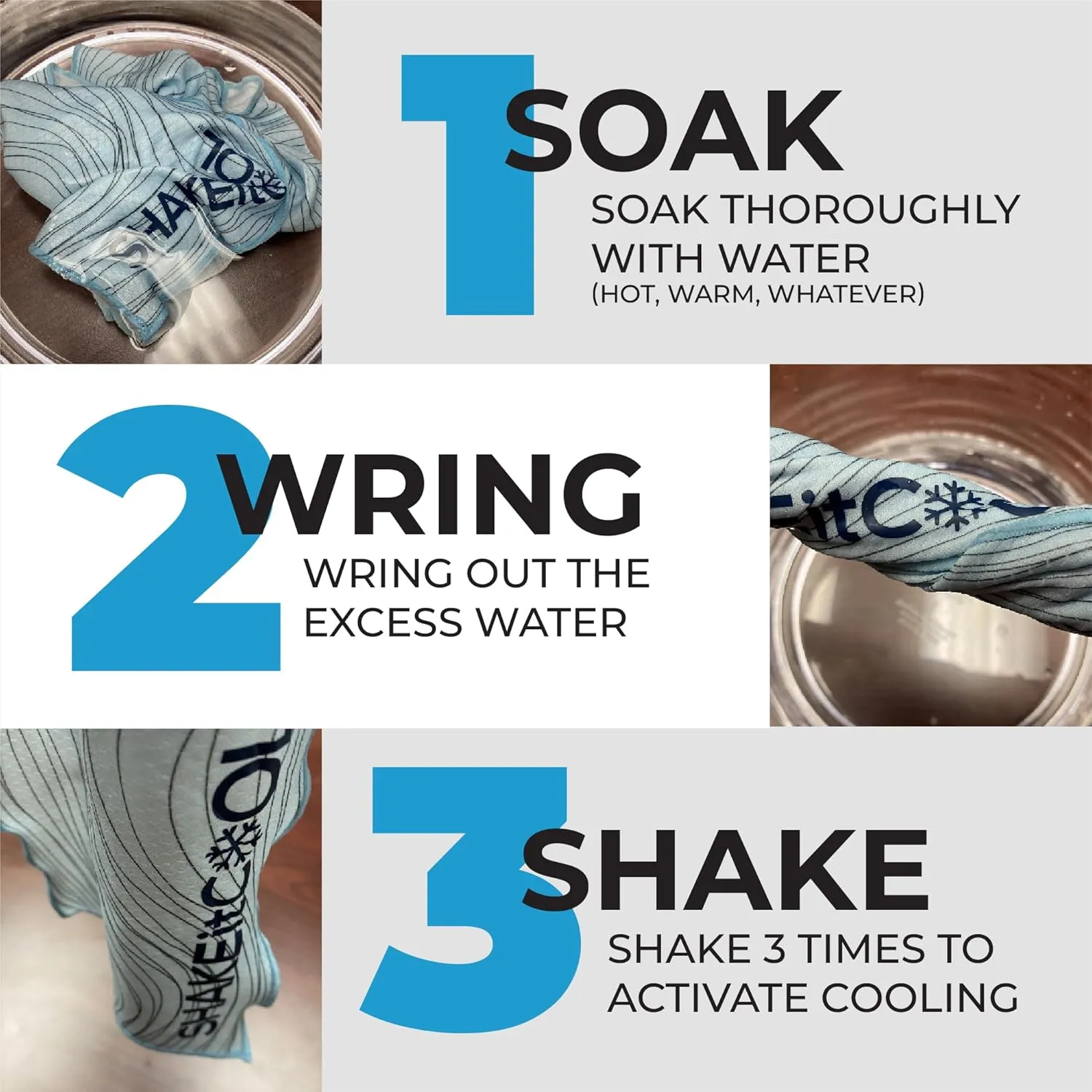 SHAKEitCOOL Original Cooling Towel – Be Cool in Style - Heat Relief, Soft, Lightweight, Sun Protection, Easy Clean - Perfect for Biking, Running, Yoga, Gym, Gardening - Granite