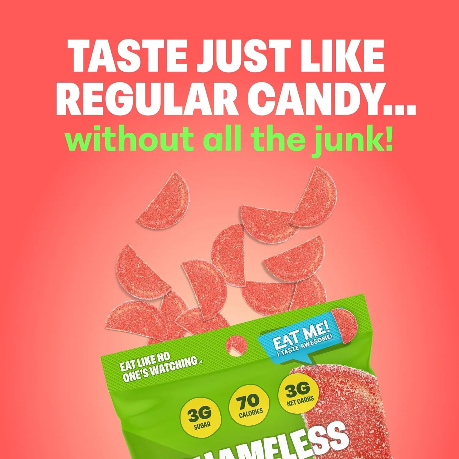 Shameless Snacks - Healthy Low Calorie Snacks, Low Carb Keto Gummies (Gluten Free Candy) - 6 Pack Wassup Watermelon