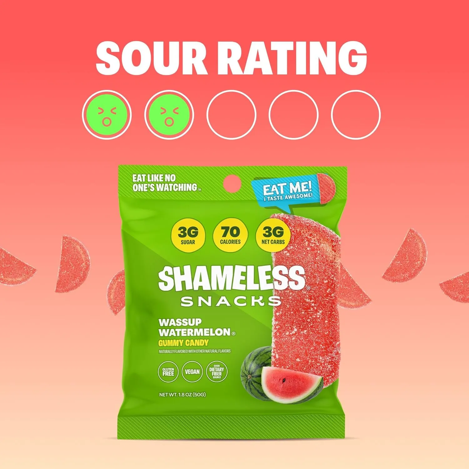 Shameless Snacks - Healthy Low Calorie Snacks, Low Carb Keto Gummies (Gluten Free Candy) - 6 Pack Wassup Watermelon