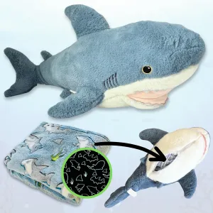Shark Stuffed Animal with Blanket Inside: 3-in-1 Pillow, Blanket, and Friend - Lovable 29" Shark Plush with 60"x40" Detachable Glow-in-The-Dark Cozy Shark Blanket! (Shark)