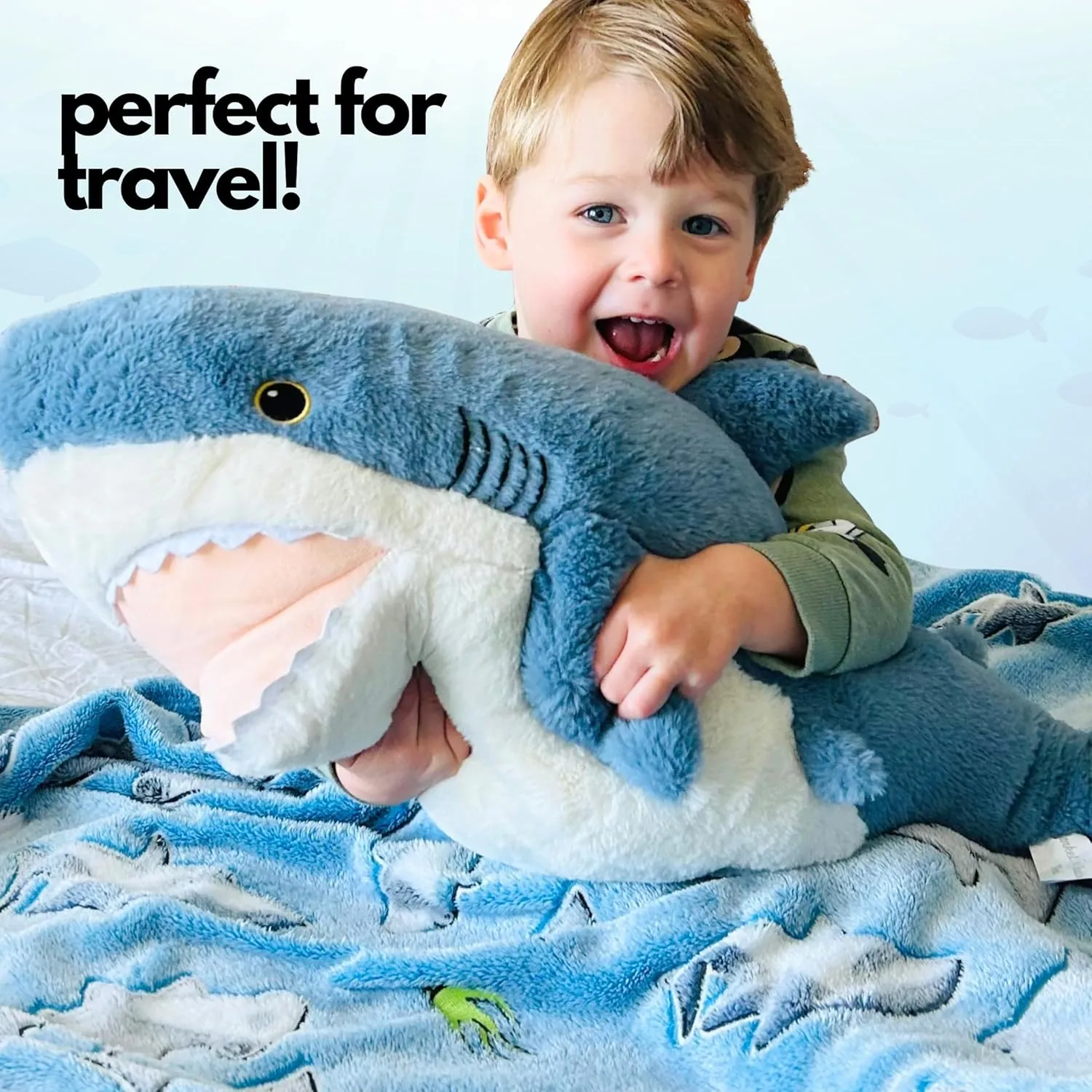 Shark Stuffed Animal with Blanket Inside: 3-in-1 Pillow, Blanket, and Friend - Lovable 29" Shark Plush with 60"x40" Detachable Glow-in-The-Dark Cozy Shark Blanket! (Shark)