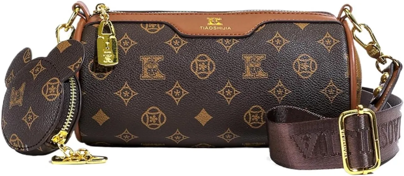 Shoulder Bag Coin Purse Crossbody Purse with Gold Zipper Barrel Bag Fashion Handbag for Daily Travel