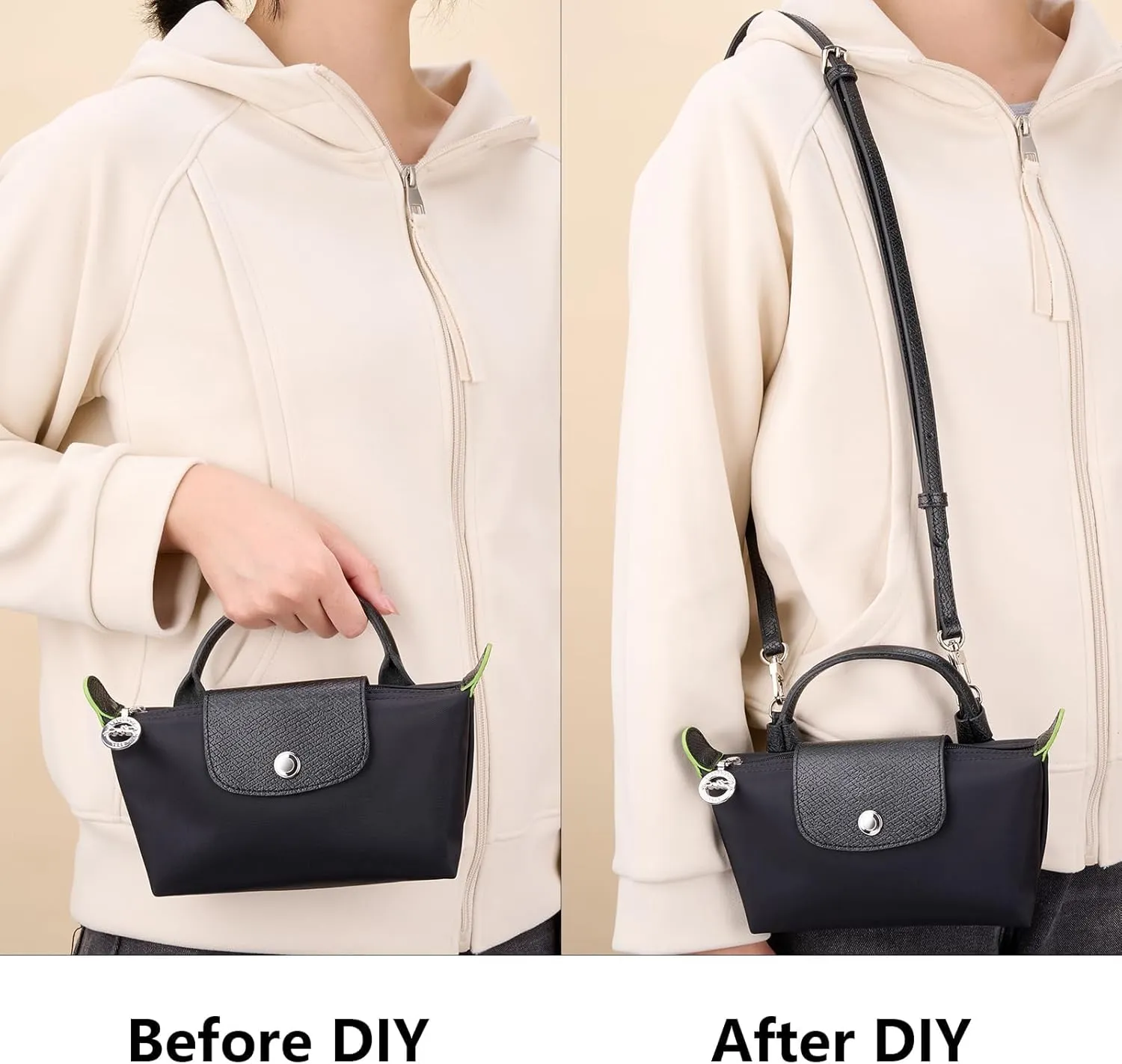Shoulder Strap, Vachetta Leather Replacement Crossbody Handbag Strap Adjustable with 2Pcs D Rings for DIY