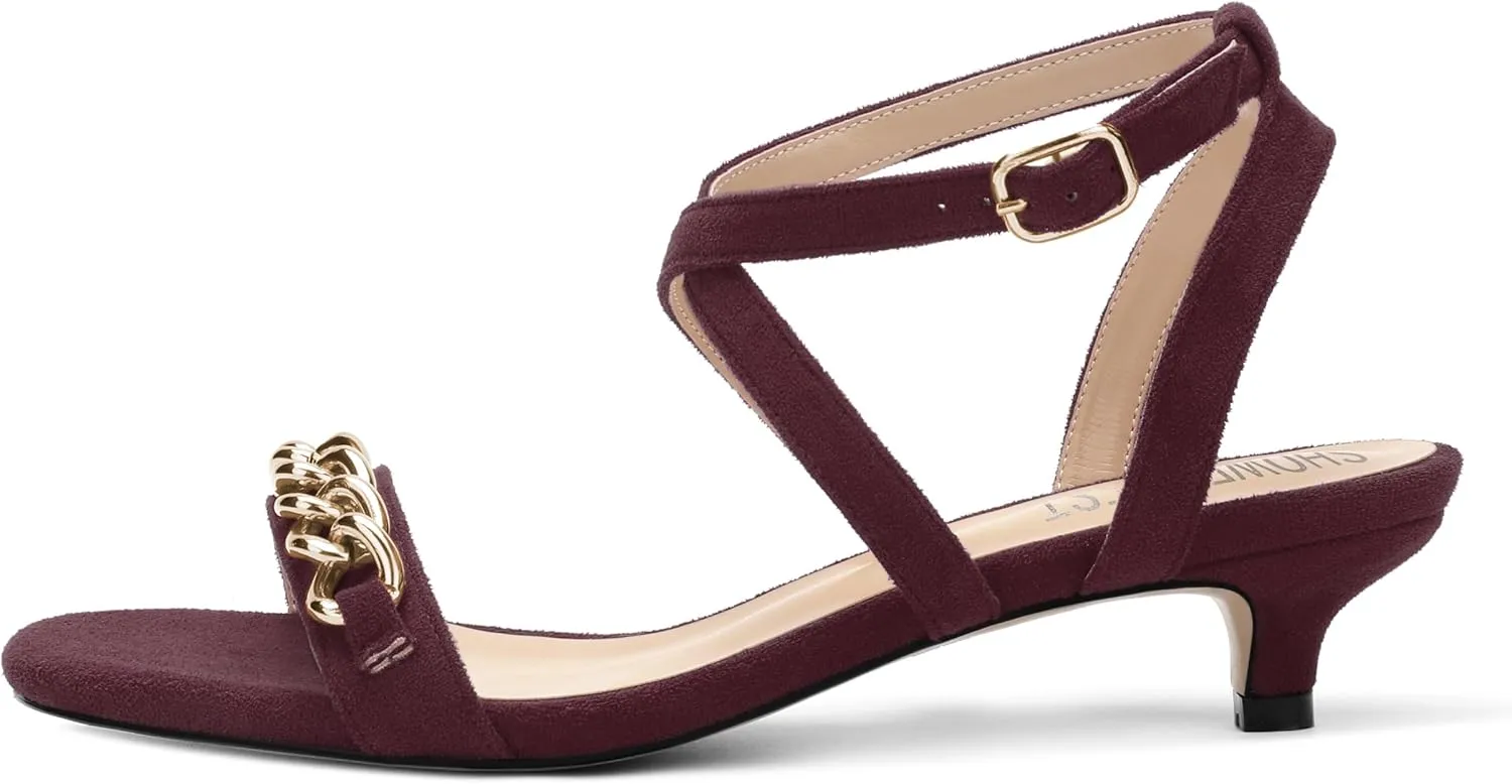SHOWFOREST Womens Round Toe School Metal Chain Buckle Suede Cute Solid Adjustable Strap Kitten Low Heel Sandals 1.5 Inch
