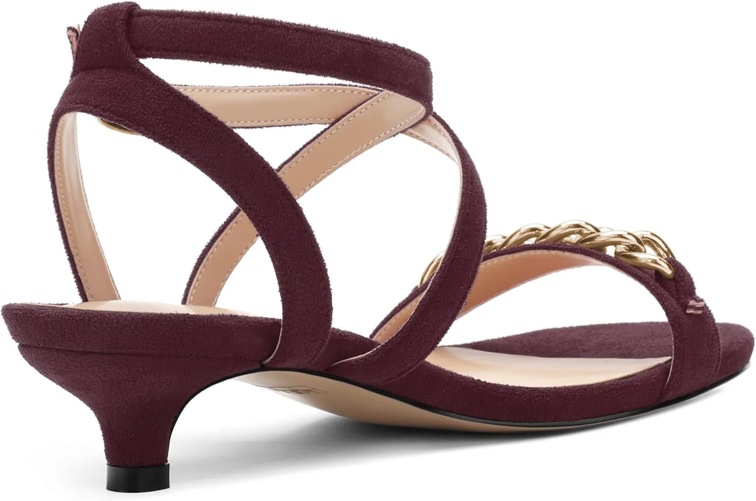 SHOWFOREST Womens Round Toe School Metal Chain Buckle Suede Cute Solid Adjustable Strap Kitten Low Heel Sandals 1.5 Inch