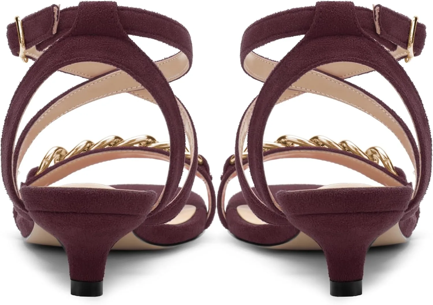 SHOWFOREST Womens Round Toe School Metal Chain Buckle Suede Cute Solid Adjustable Strap Kitten Low Heel Sandals 1.5 Inch
