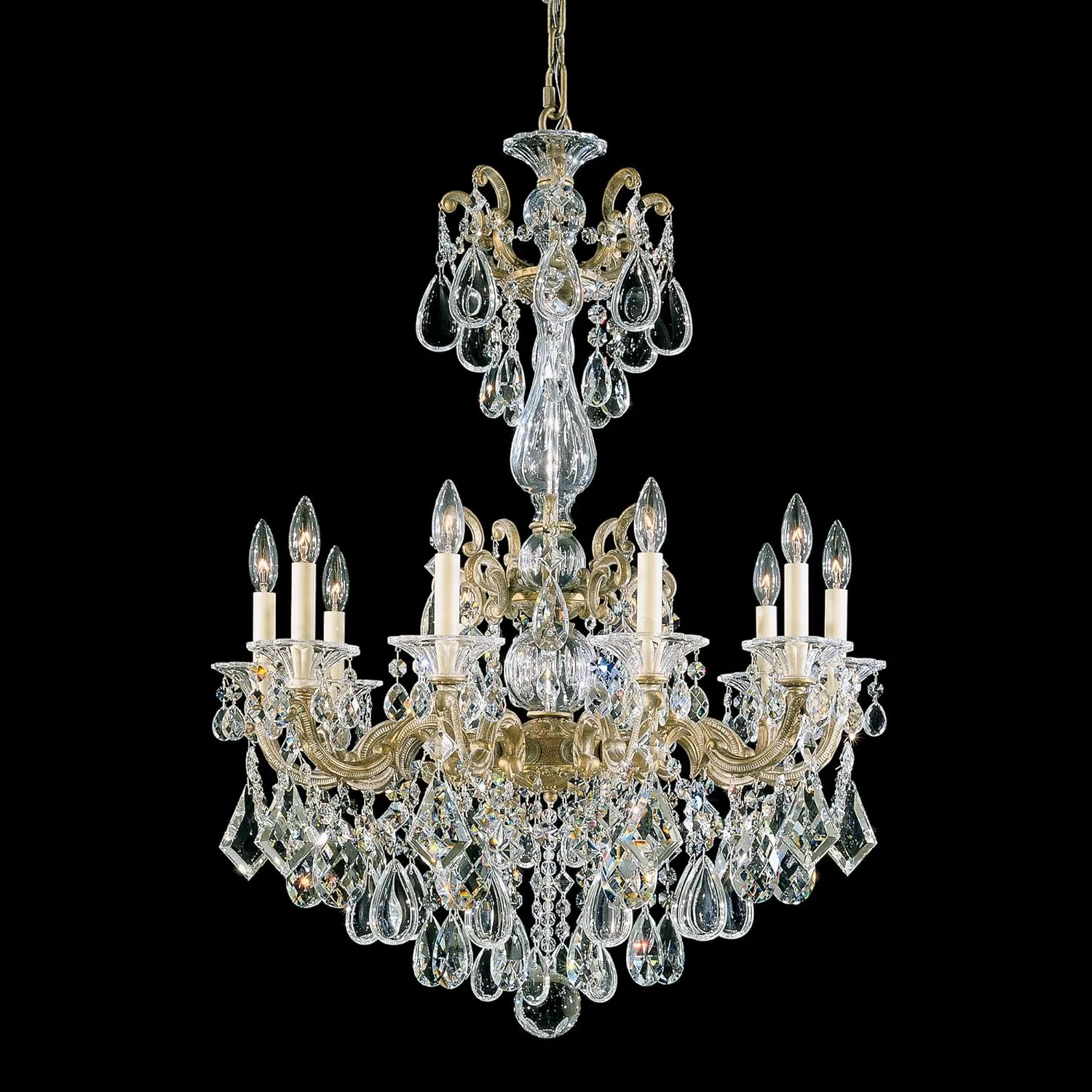 Signature 5008-27, La Scala 10 Light 28in x 38in Chandelier in Parchment Gold with Clear Heritage Handcut Crystals