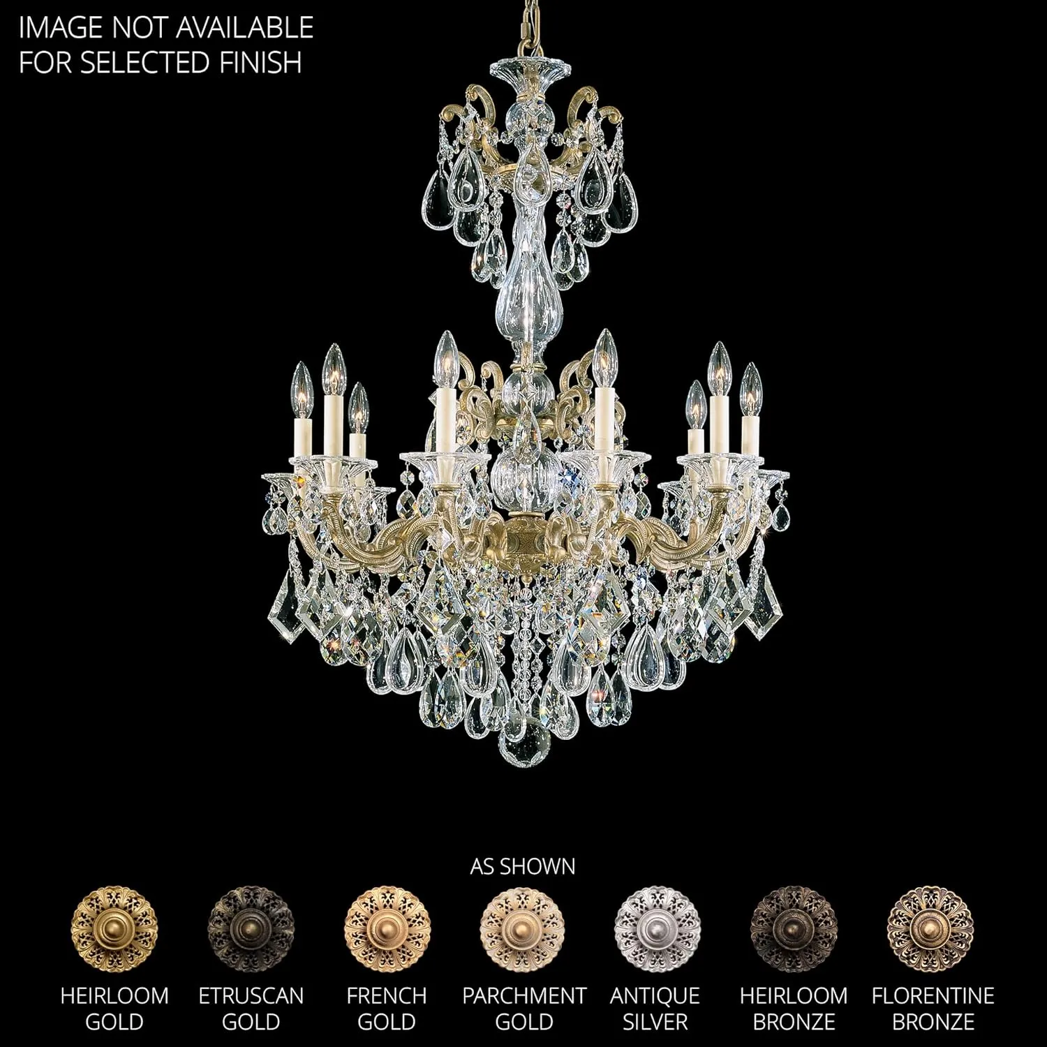 Signature 5008-48, La Scala 10 Light 28in x 38in Chandelier in Antique Silver with Clear Heritage Handcut Crystals