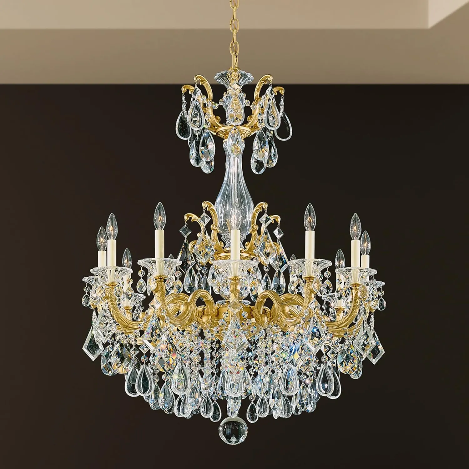 Signature 5011-27S, La Scala 12 Light 33in x 41in Chandelier in Parchment Gold with Clear Swarovski Crystals