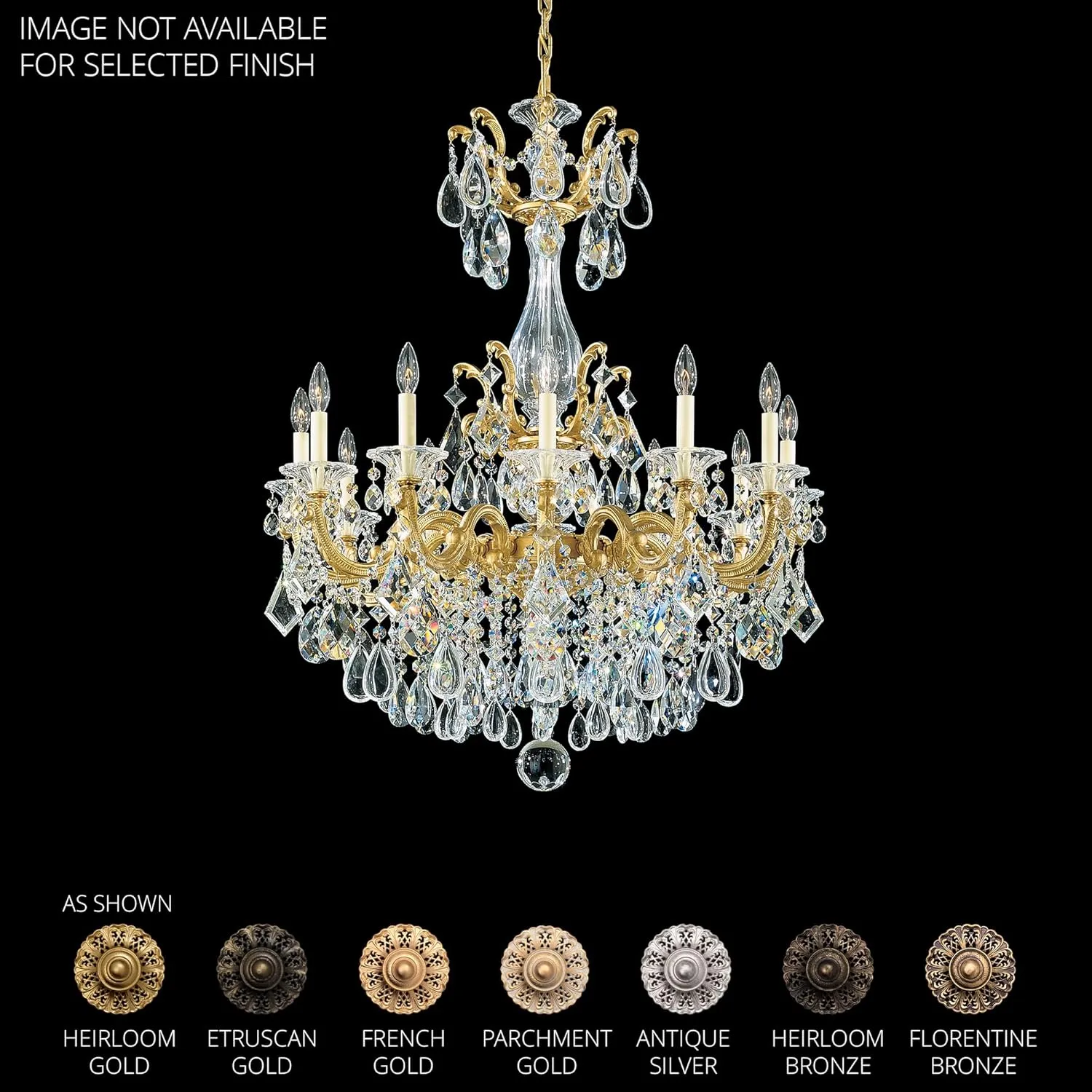 Signature 5011-27S, La Scala 12 Light 33in x 41in Chandelier in Parchment Gold with Clear Swarovski Crystals