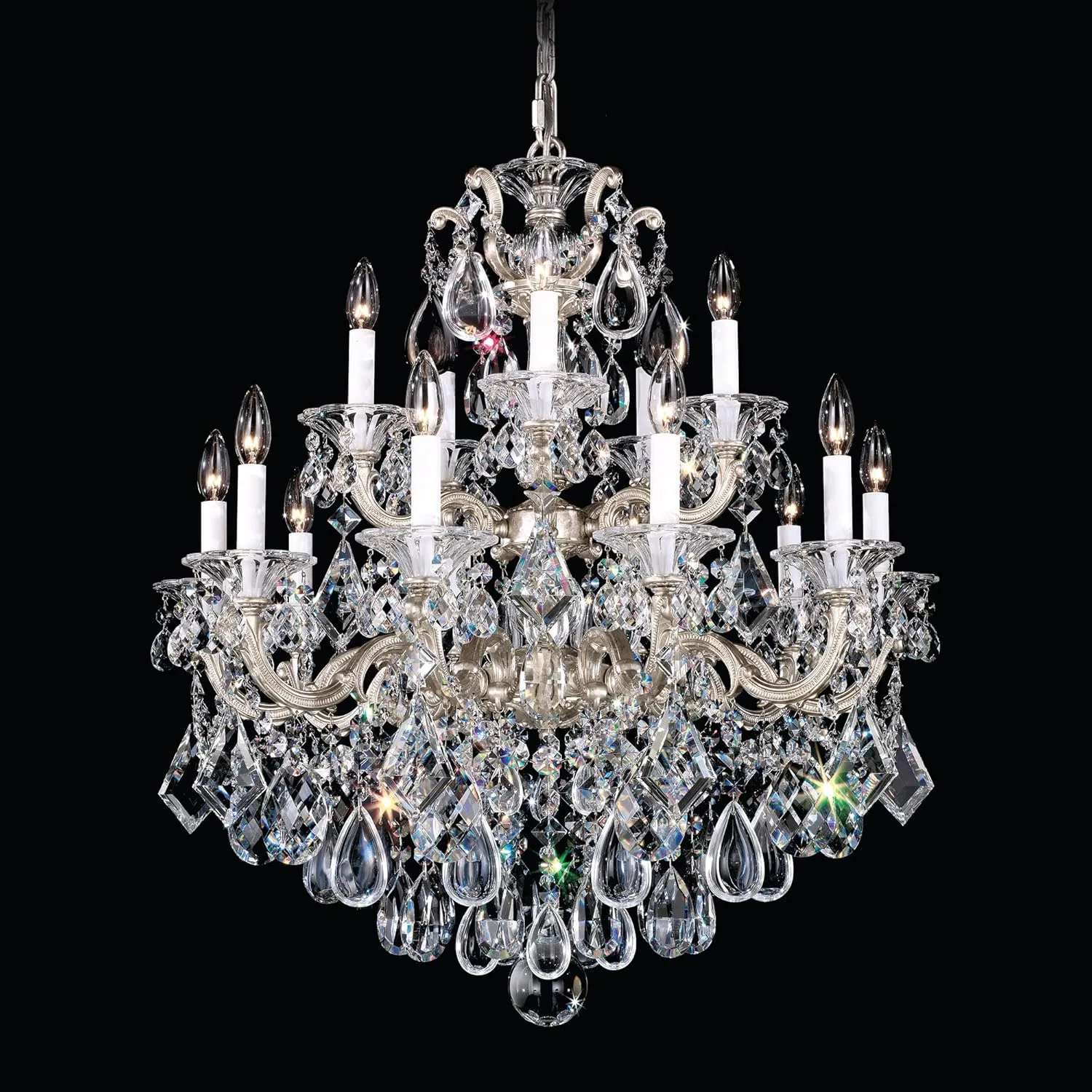 Signature 5075-48S, La Scala 15 Light 28in x 32in Chandelier in Antique Silver with Clear Swarovski Crystals