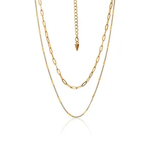 Silk & Steel Horizon Fine Double Layered Necklace | Gold