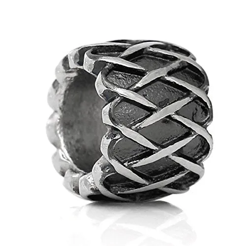 Silver Tone Lattice Pattern Charm European Bead Compatible for Most European Snake Chain Bracelet