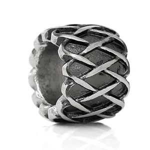 Silver Tone Lattice Pattern Charm European Bead Compatible for Most European Snake Chain Bracelet