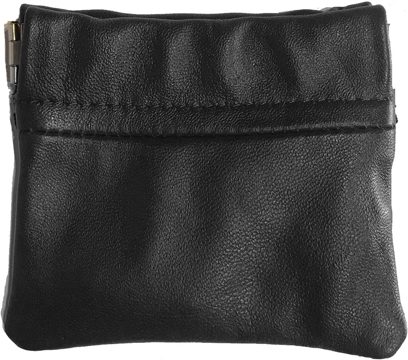 SILVERFEVER Leather Coin Purse Change Holder Squeeze Spring Closure Pouch w Key Ring, 3.5" by 3.5" - Great Gift for Men Women