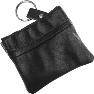 SILVERFEVER Leather Coin Purse Change Holder Squeeze Spring Closure Pouch w Key Ring, 3.5" by 3.5" - Great Gift for Men Women