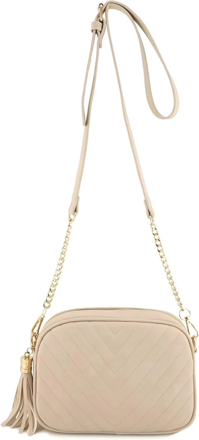 Simple Shoulder Crossbody Bag With Metal Chain Strap And Tassel Top Zipper