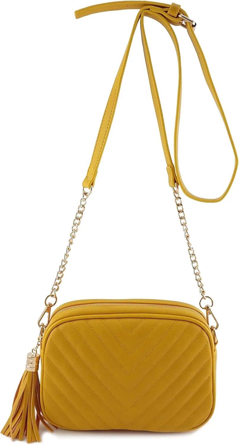 Simple Shoulder Crossbody Bag With Metal Chain Strap And Tassel Top Zipper