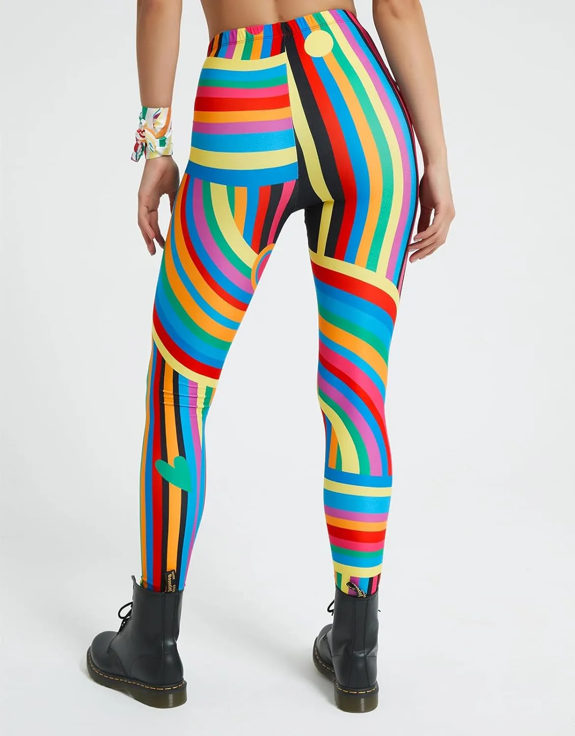 sissycos Women's 80s Leggings Buttery Soft Rainbow Stripes Printed Stretchy Pants