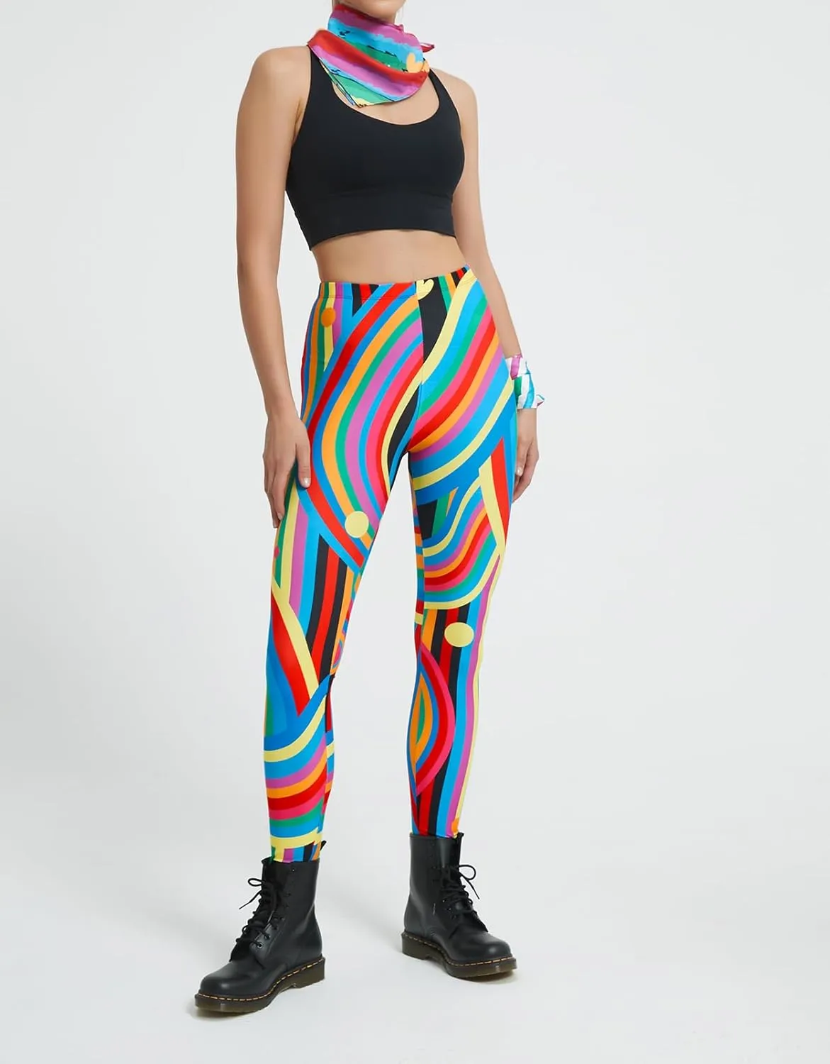 sissycos Women's 80s Leggings Buttery Soft Rainbow Stripes Printed Stretchy Pants