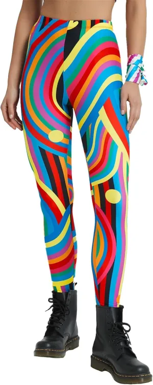 sissycos Women's 80s Leggings Buttery Soft Rainbow Stripes Printed Stretchy Pants