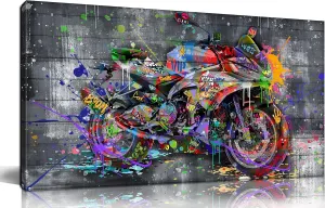 SIXTTART Graffiti Motorcycles Wall-Art - Wall Decor For Bedroom Men - Room Decor For Teens Ready To Hang Size 40" x 20"