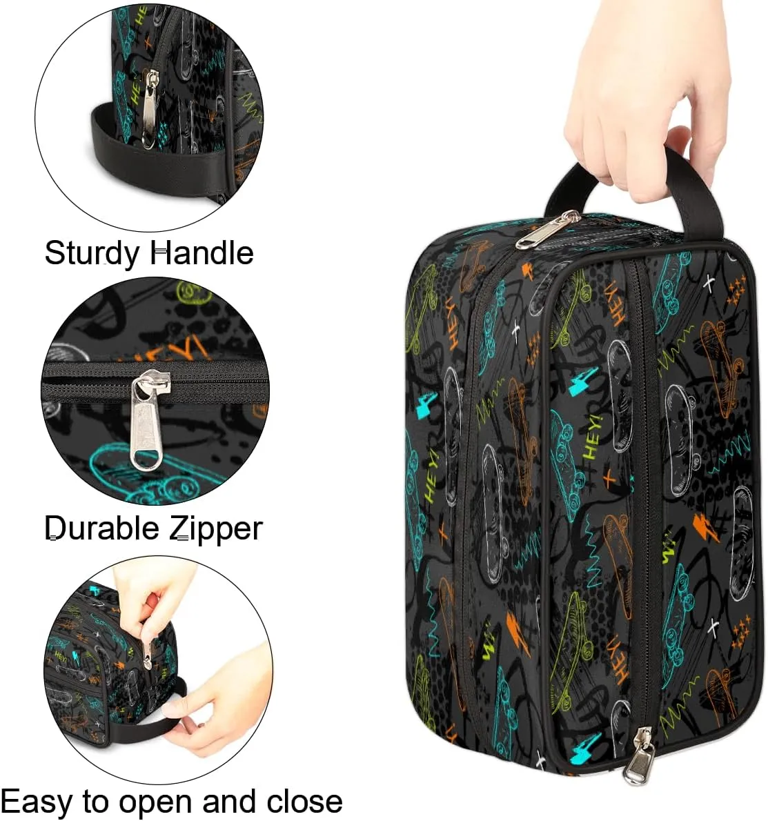 Skateboard Travel Toiletry Bag for Boys Men, Waterproof Hanging Dopp Kit for Teens Kids, Shaving Bag with Large Capacity for Travel, Sports, Shower, Gamer Gamepad-5