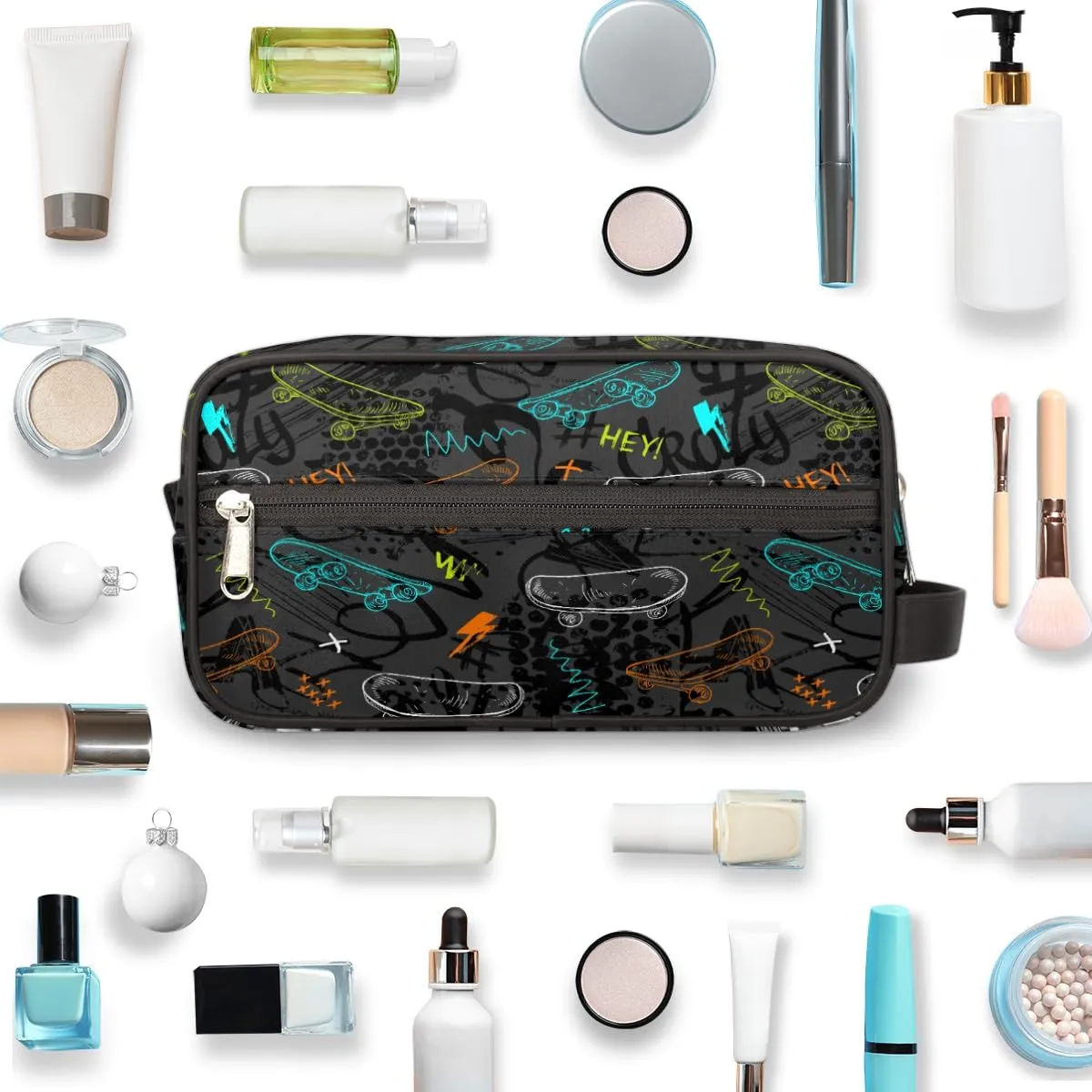 Skateboard Travel Toiletry Bag for Boys Men, Waterproof Hanging Dopp Kit for Teens Kids, Shaving Bag with Large Capacity for Travel, Sports, Shower, Gamer Gamepad-5