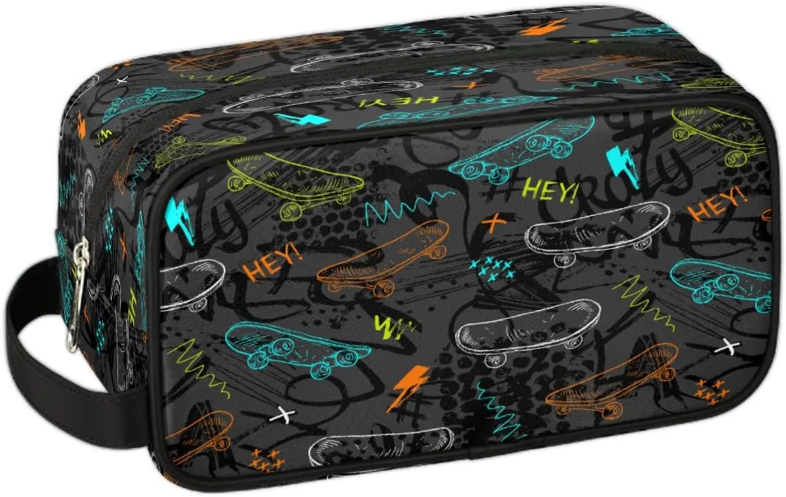 Skateboard Travel Toiletry Bag for Boys Men, Waterproof Hanging Dopp Kit for Teens Kids, Shaving Bag with Large Capacity for Travel, Sports, Shower, Gamer Gamepad-5