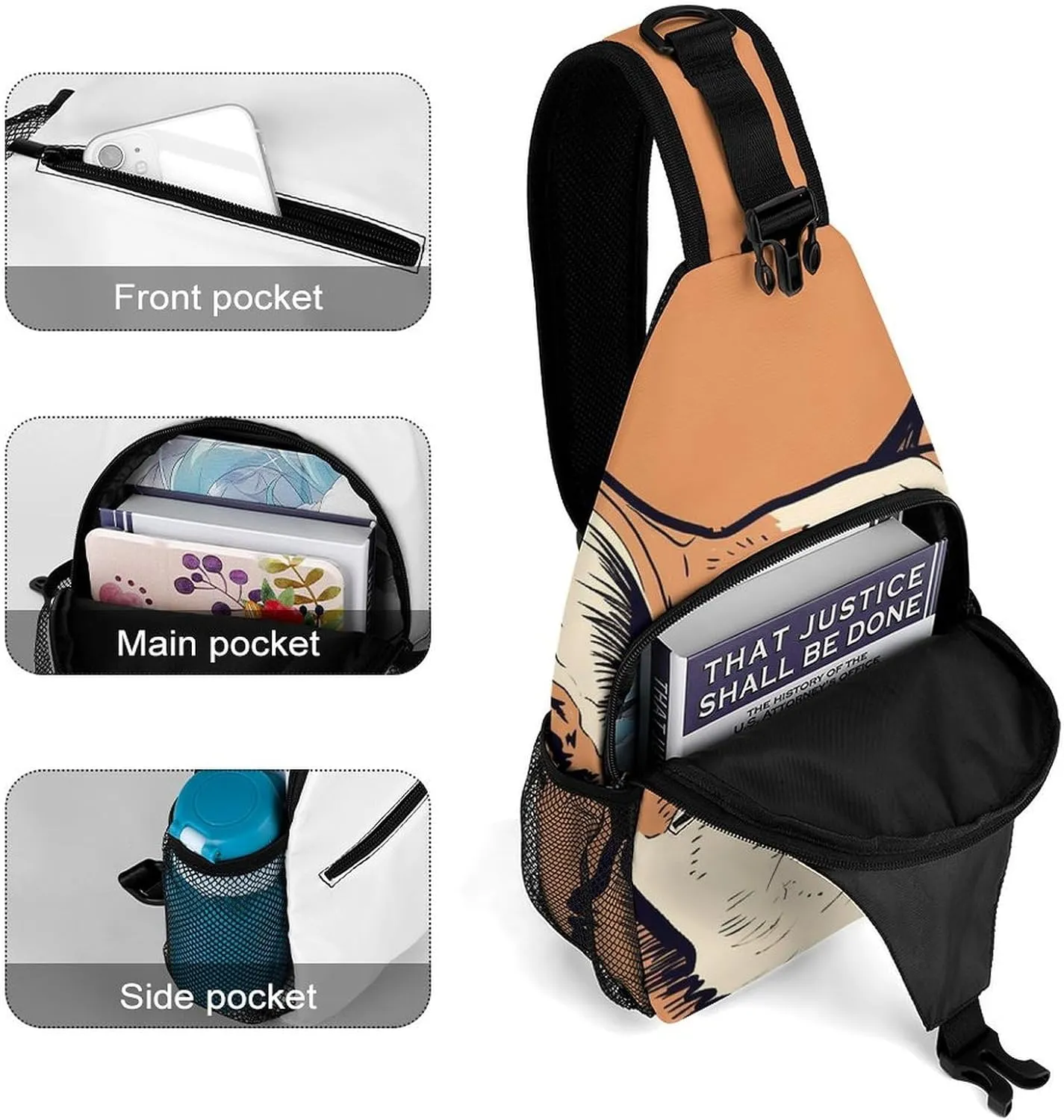 Sling Bag Crossbody Backpack for Men Women Hand Drawn Dog Chest Bag Crossbody Bag for Travel Sport Running