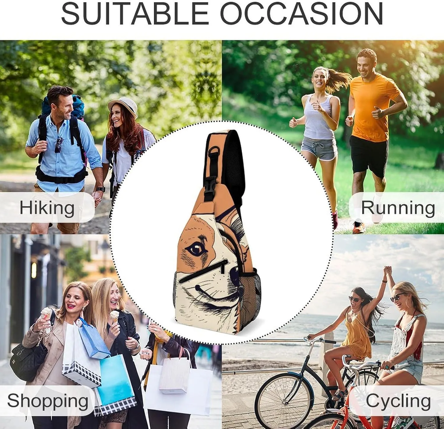 Sling Bag Crossbody Backpack for Men Women Hand Drawn Dog Chest Bag Crossbody Bag for Travel Sport Running