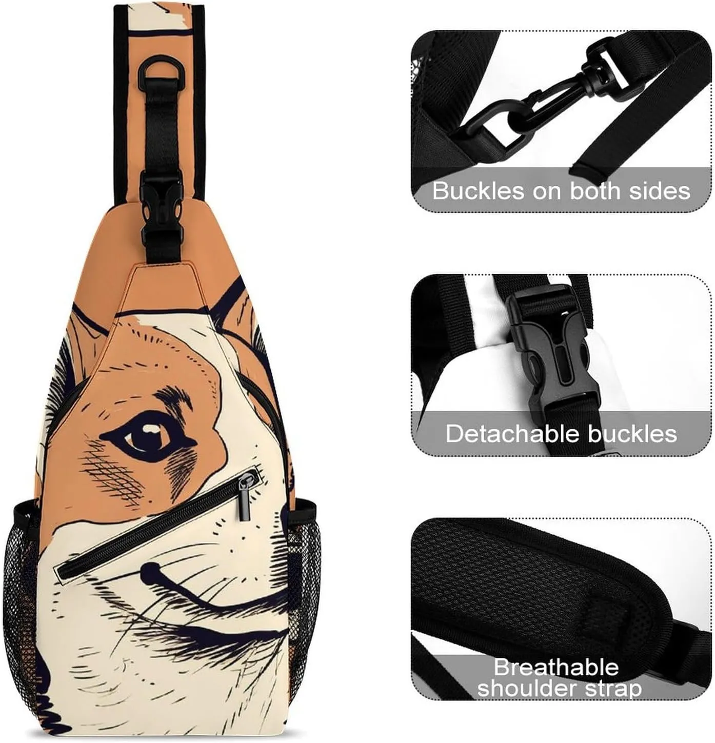 Sling Bag Crossbody Backpack for Men Women Hand Drawn Dog Chest Bag Crossbody Bag for Travel Sport Running