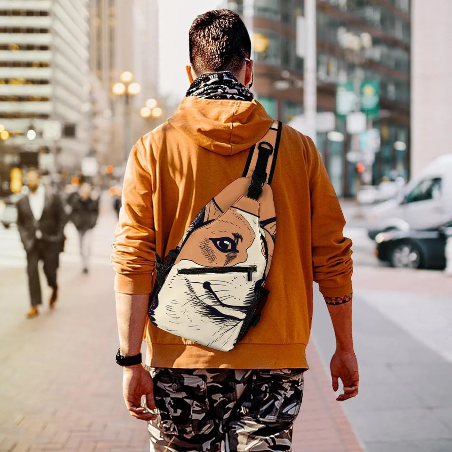 Sling Bag Crossbody Backpack for Men Women Hand Drawn Dog Chest Bag Crossbody Bag for Travel Sport Running